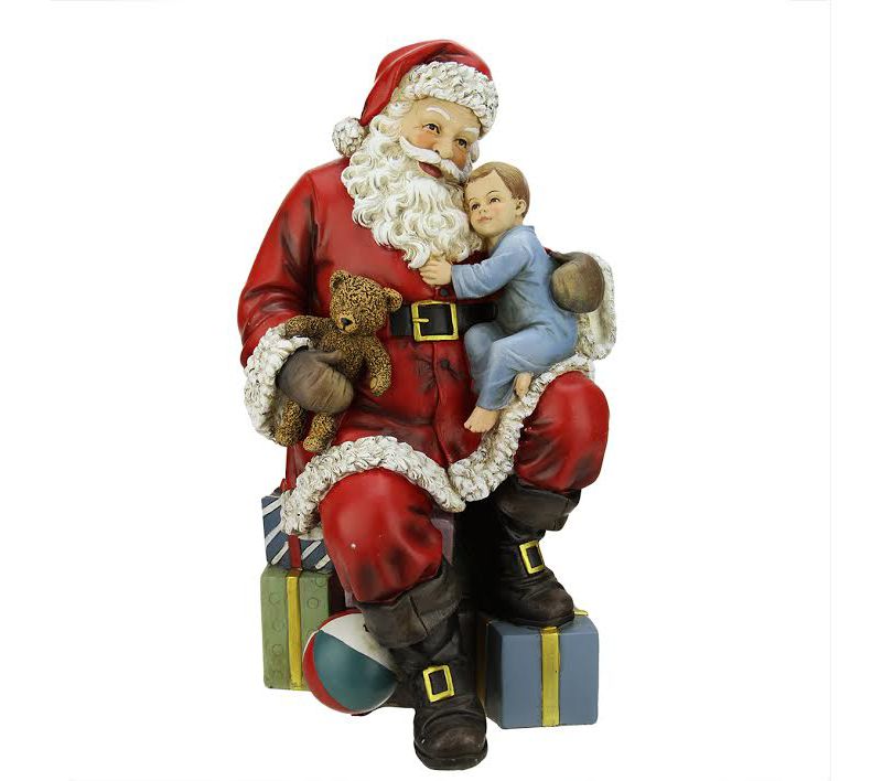 Napco 15.5" Red Santa Claus with a Child and Presents Christmas Tabletop Decor