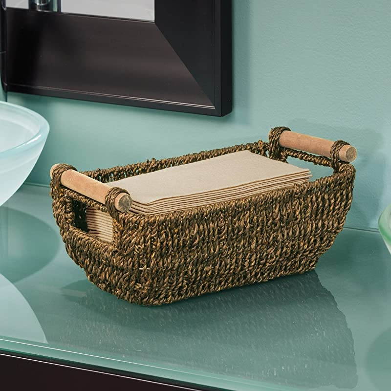 BSK3000 Seagrass Basket with Handles 425quot Height 625quot Width 12quot Length Dark Brown