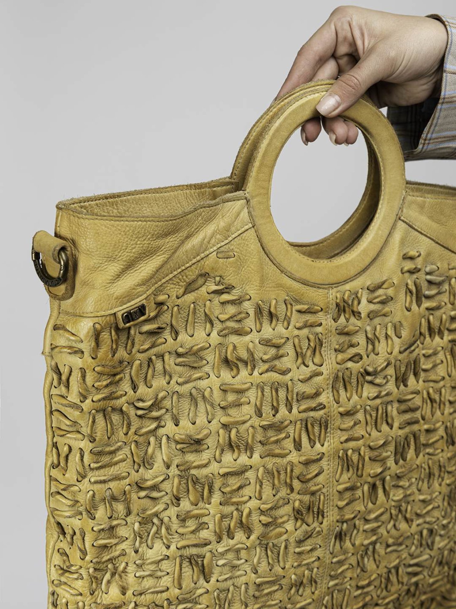 Art N Vintage Esther Mustard Yellow Leather Textured Large Handbag