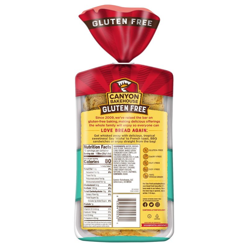 Canyon Bakehouse 100% Whole Wheat Hawaiian Sweet Bread - 15oz