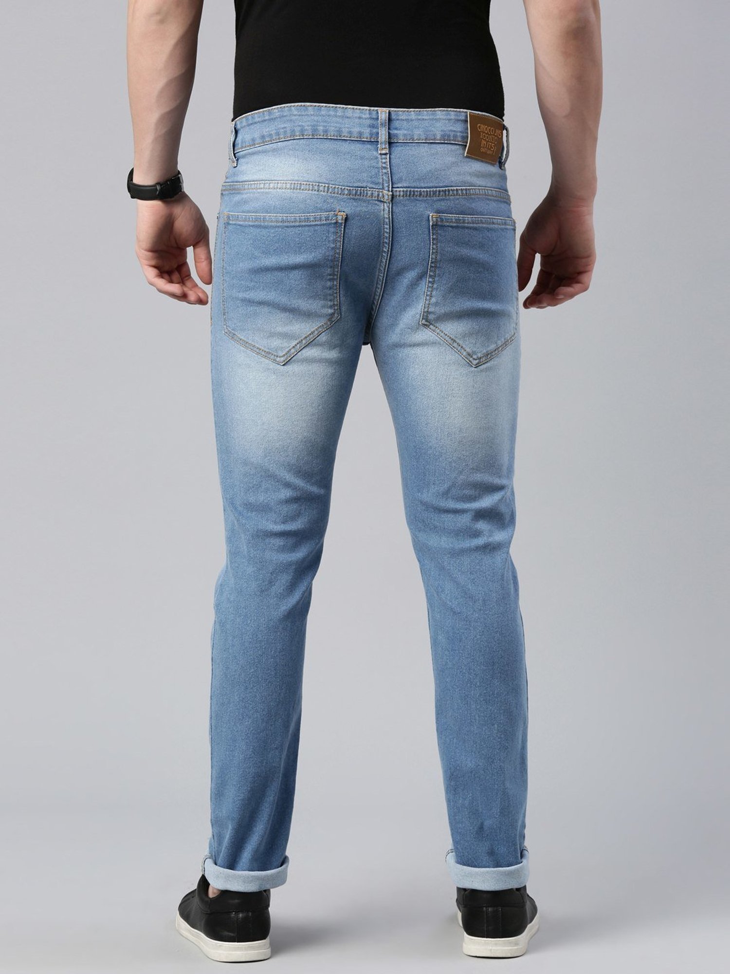 CINOCCI Sky Blue Cotton Slim Fit Jeans