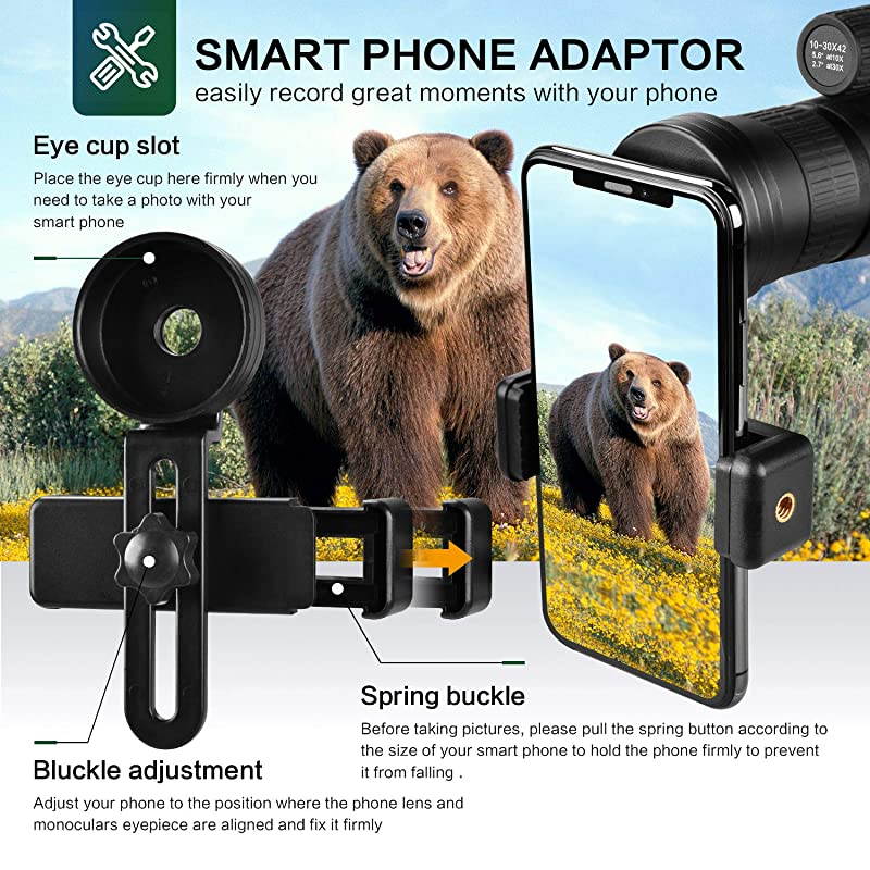 Telescope 1030X42 High Power HD Zoom sBAK4 Prism FMC Optical Lens with Smartphone Adapter Tripod Compact Waterproof for Adults Kids Bird Watching Traveling Wildlife