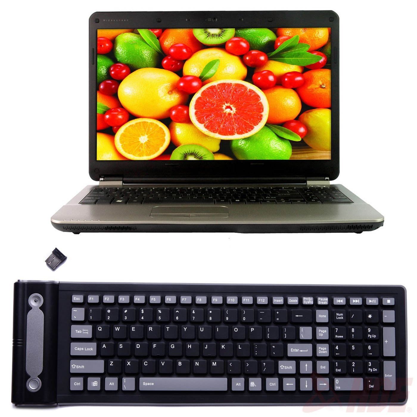 Waterproof Flexible 2.4G Mini Wireless Silicone Keyboard Spillproof Roll up Portable Folding Pocket Silent Typing Silicone Keyboard,2.4GHZ Wireless Waterproof Flexible Roll Up Silicone Rubber Keyboard