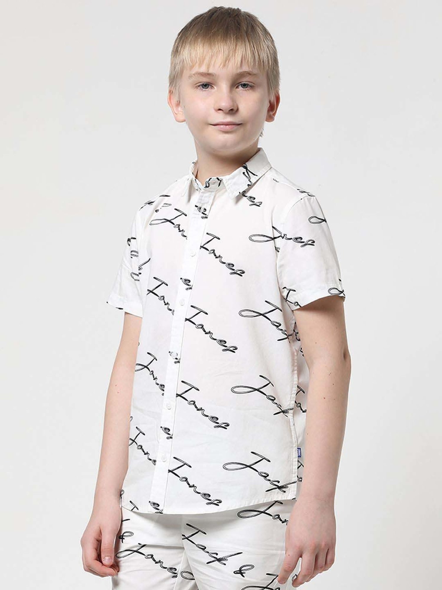 Jack & Jones Junior White Cotton Printed Shirt