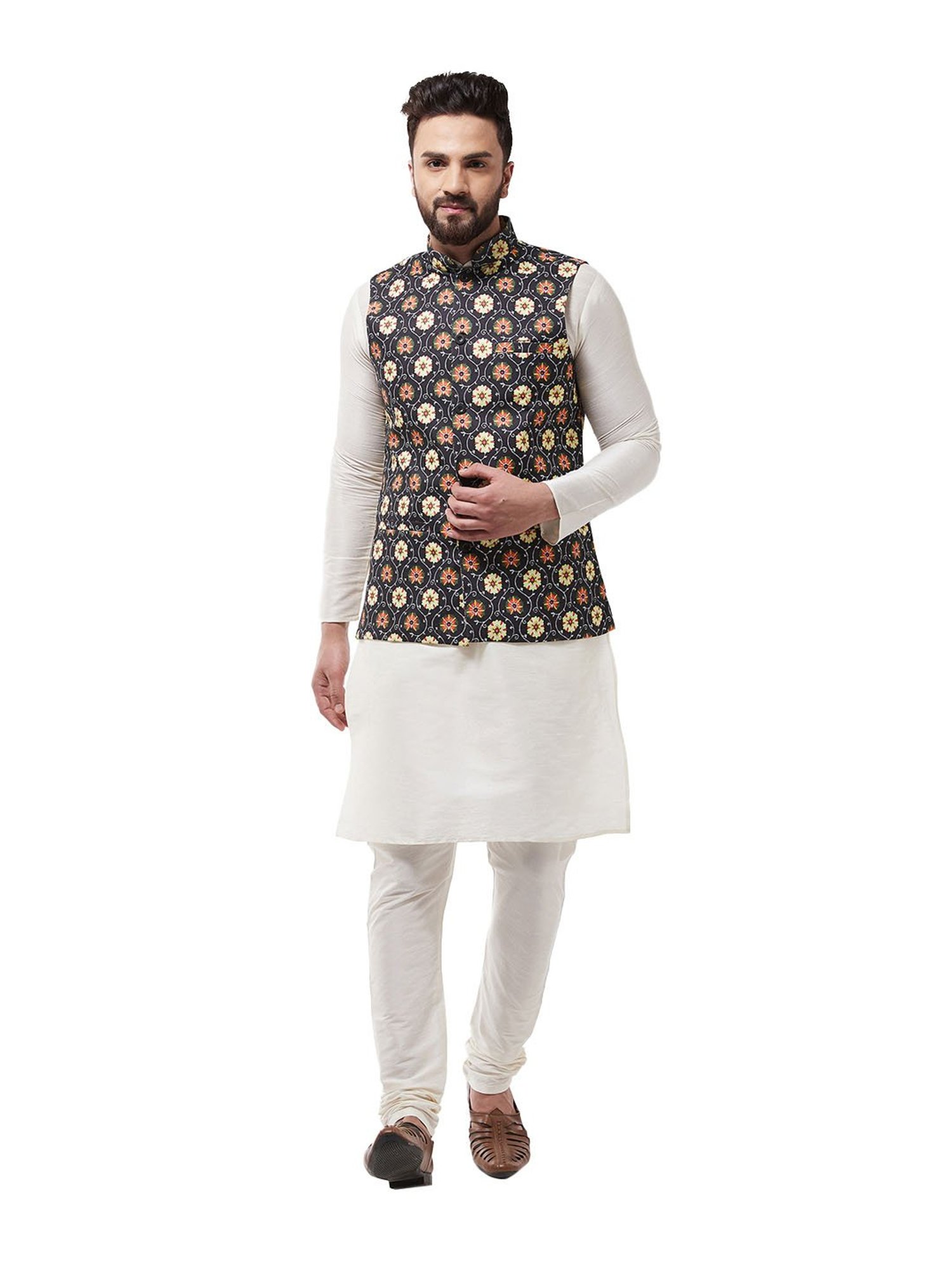 Sojanya Off White & Black Printed Suit