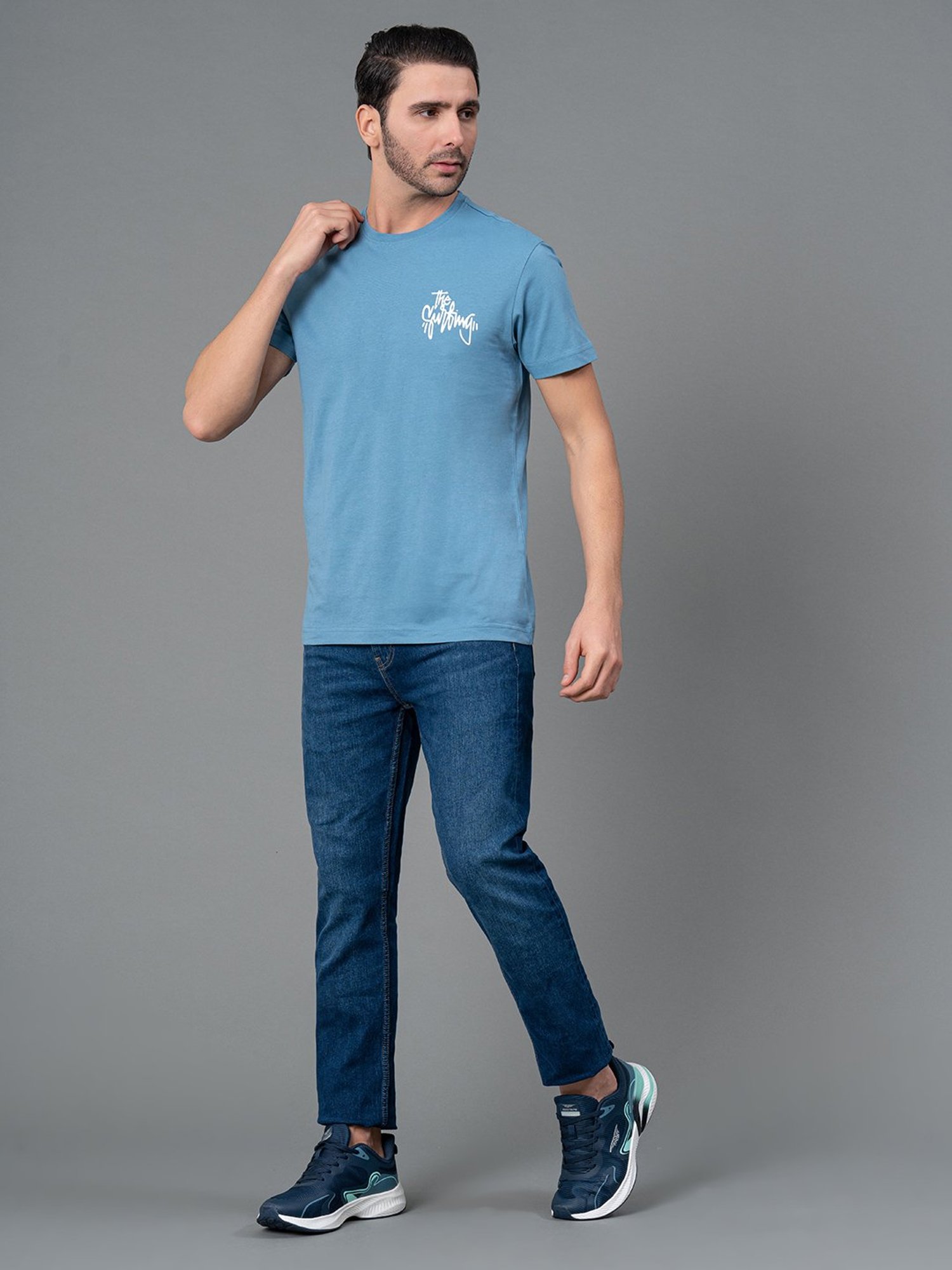 Red Tape Blue Regular Fit Graphic Print Cotton Crew T-Shirt