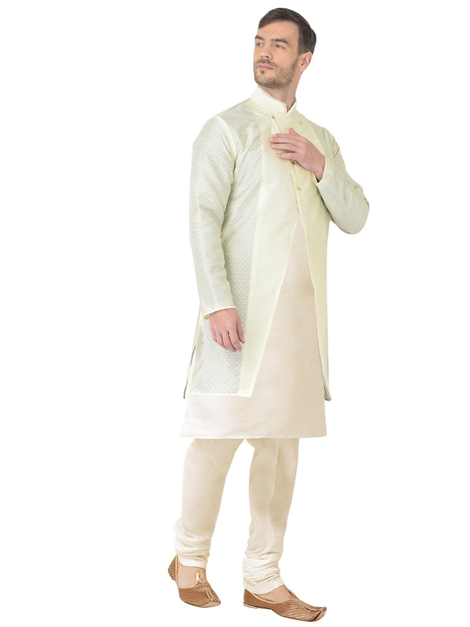 SG RAJASAHAB Cream Regular Fit Self Pattern Kurta Set