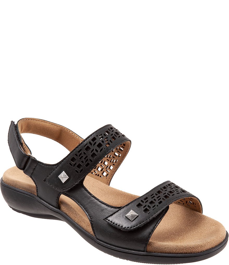 Trotters Romi Cutout Leather Adjustable Hook and Loop Footbed Sandals