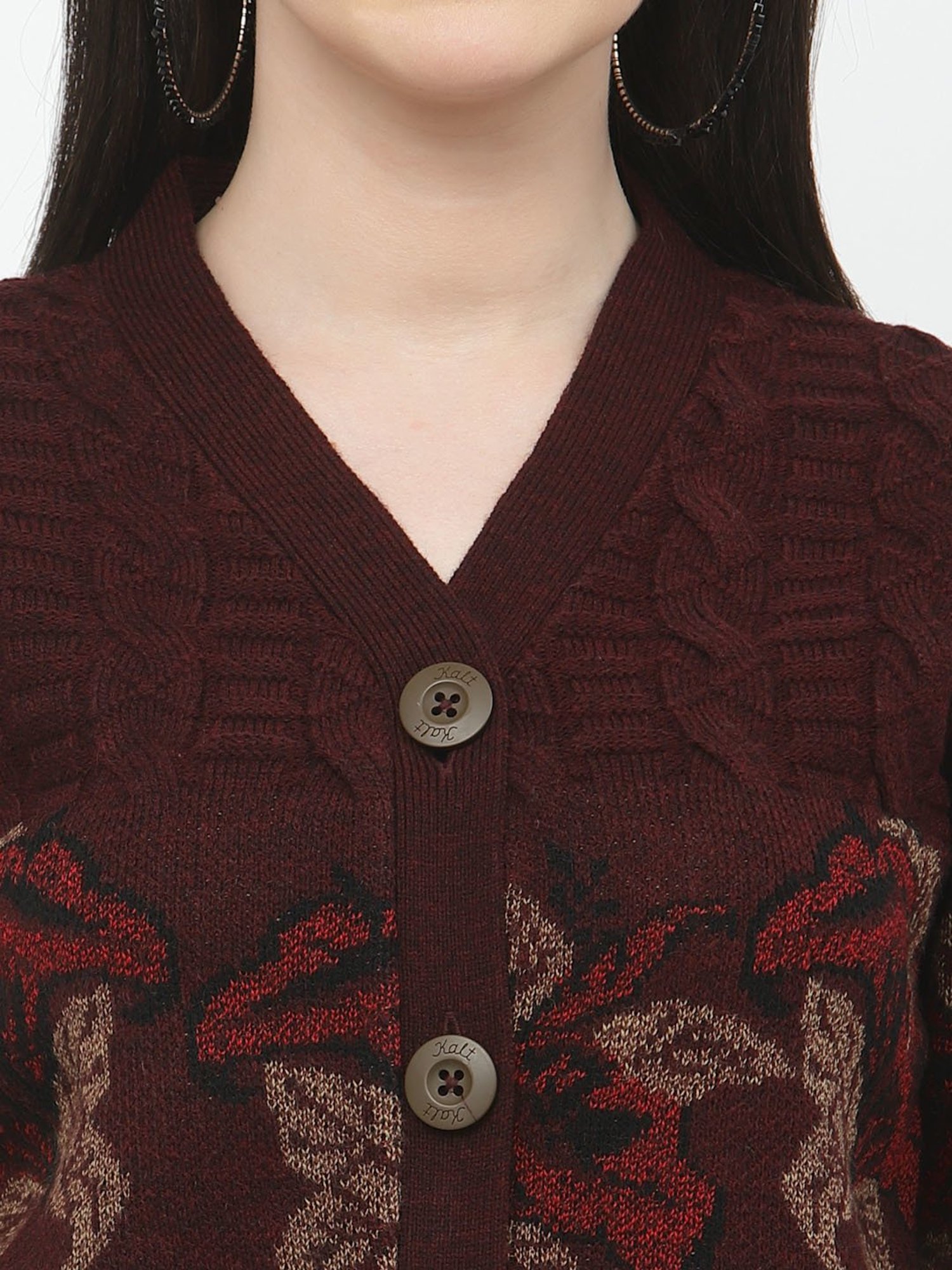 Kalt Maroon Printed Cardigan