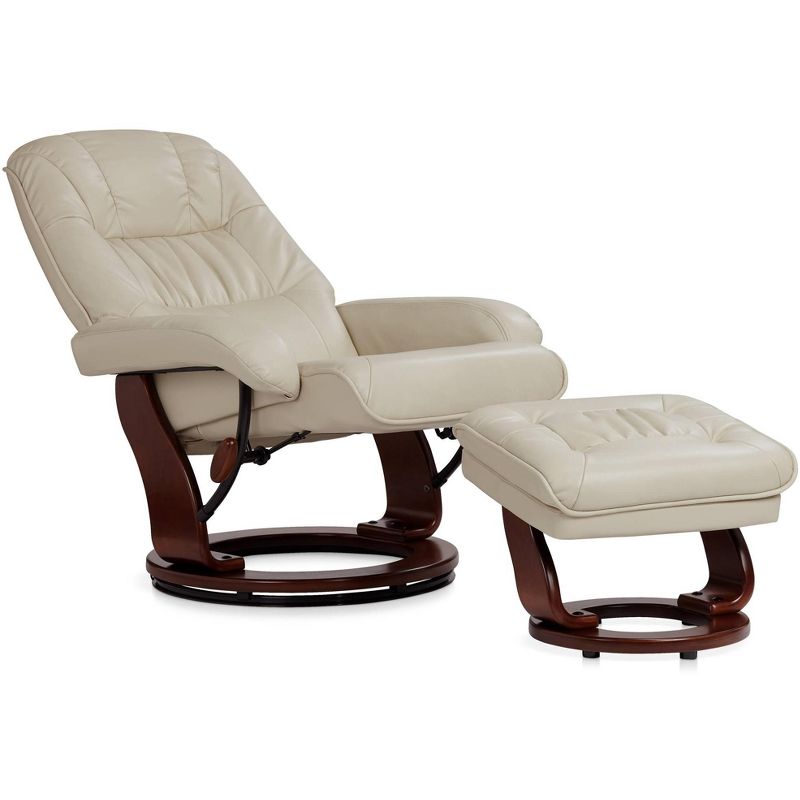 BenchMaster Kyle Taupe Faux Leather Ottoman and Swiveling Recliner