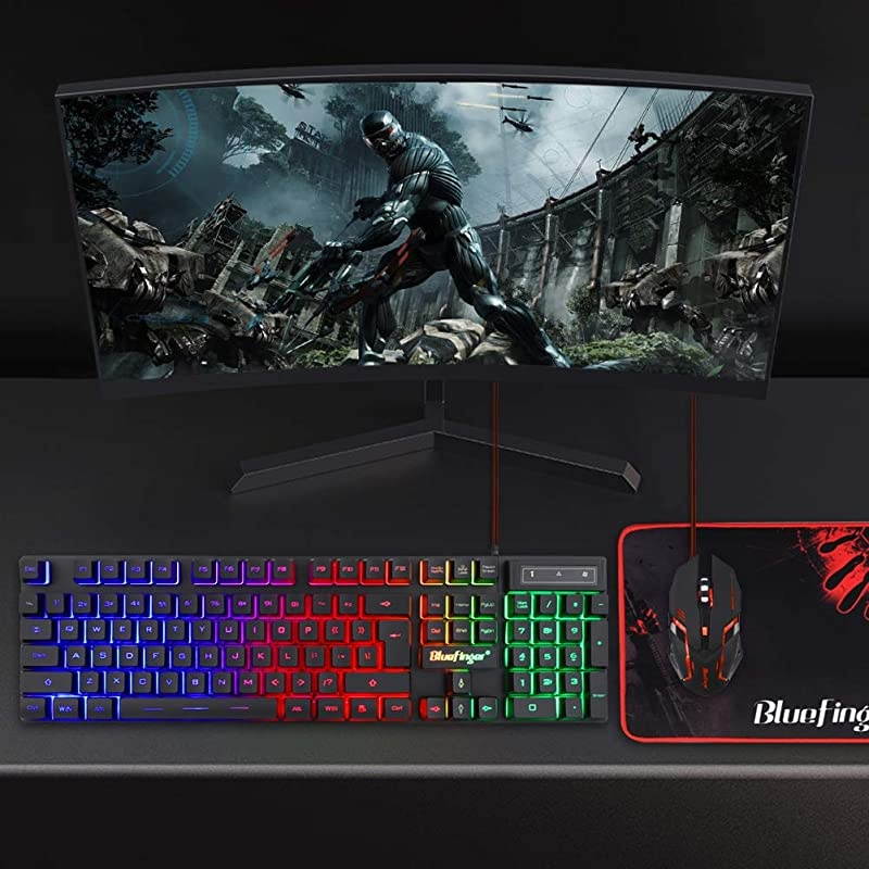 RGB Gaming Keyboard and Backlit Mouse Combo USB Wired Backlit Keyboard LED Gaming Keyboard Mouse Set for Laptop PC Computer Game and Work