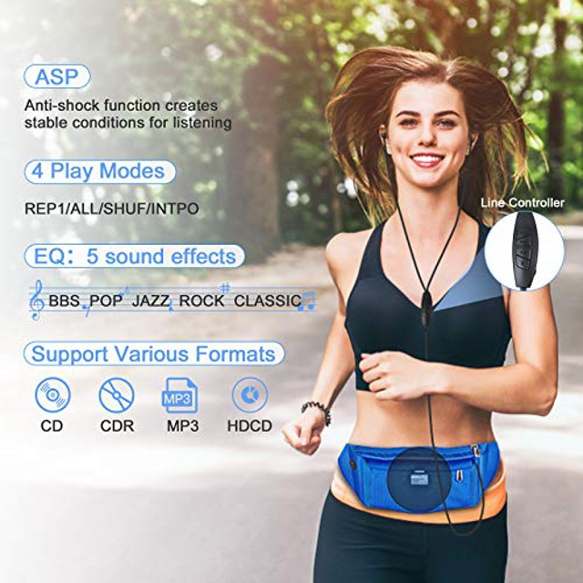 Portable CD Player with Headphones, Anti-Skip CD Players for Home Rechargeable with LCD Display, CD Player portable for car with 3.5mm AUX Cable, Anti-Shock Lightweight CD Player Sports with Carry Bag