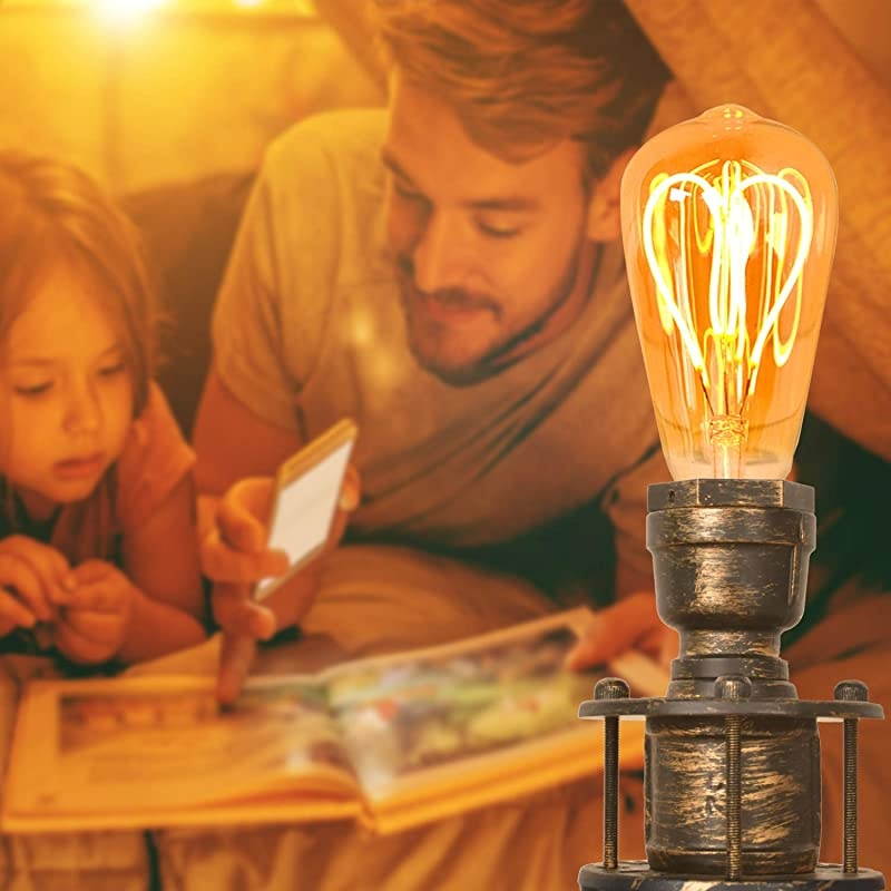 Vintage Industrial Steampunk Table Lamp, Mini Retro Gold Brass Metal Pipe Nightlights Desk Lamp for Bedside Bedroom Living Room Kids Room Decor(No Bulbs)