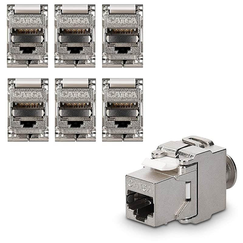 Keystone Module Jacks 6 Piece CAT6A Shielded Keystone Jack RJ45 Cat 6A Ethernet Module 10 Gbit with Shielded Metal Housing