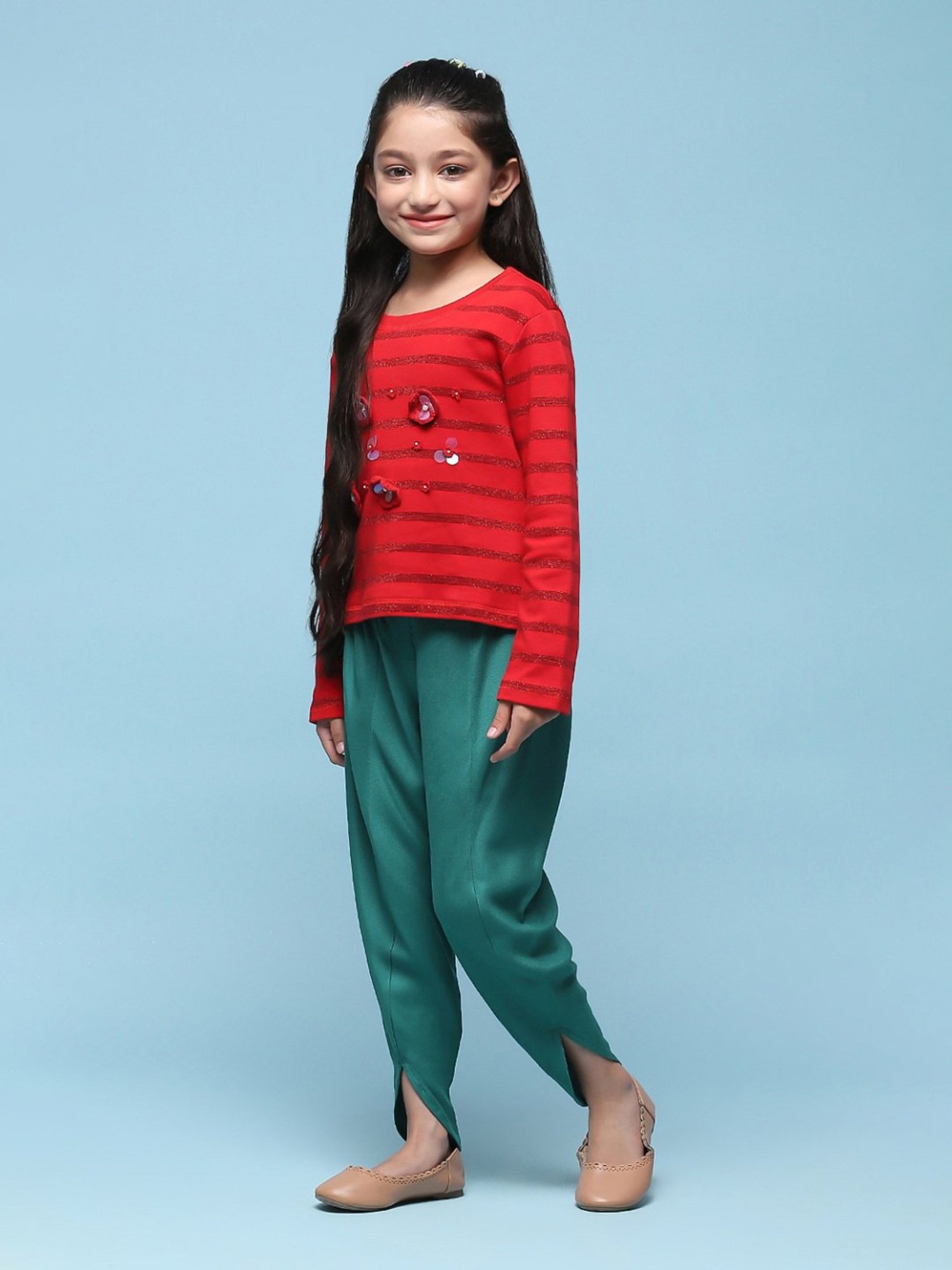 BIBA Girls Kids Teal Blue Regular Fit Dhoti Pants