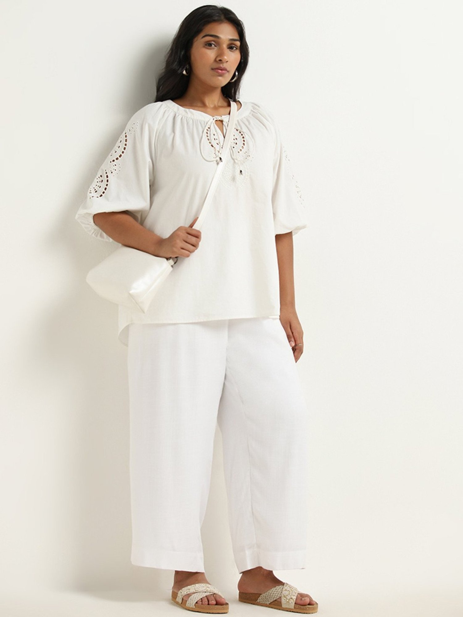 Gia by Westside White Cut-Out Detailed Cotton Blouse