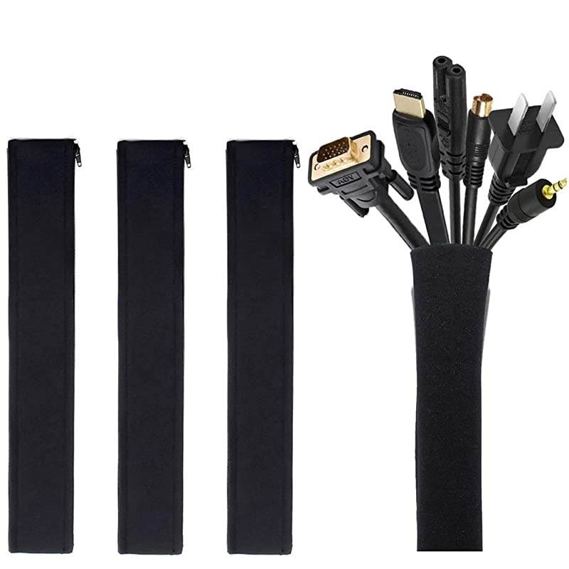 Cable Management Sleeve  Cord Management System for TV Computer Home Entertainment 19 20 inch Flexible Cable Sleeve Wrap Cover Organizer 4 Piece Black