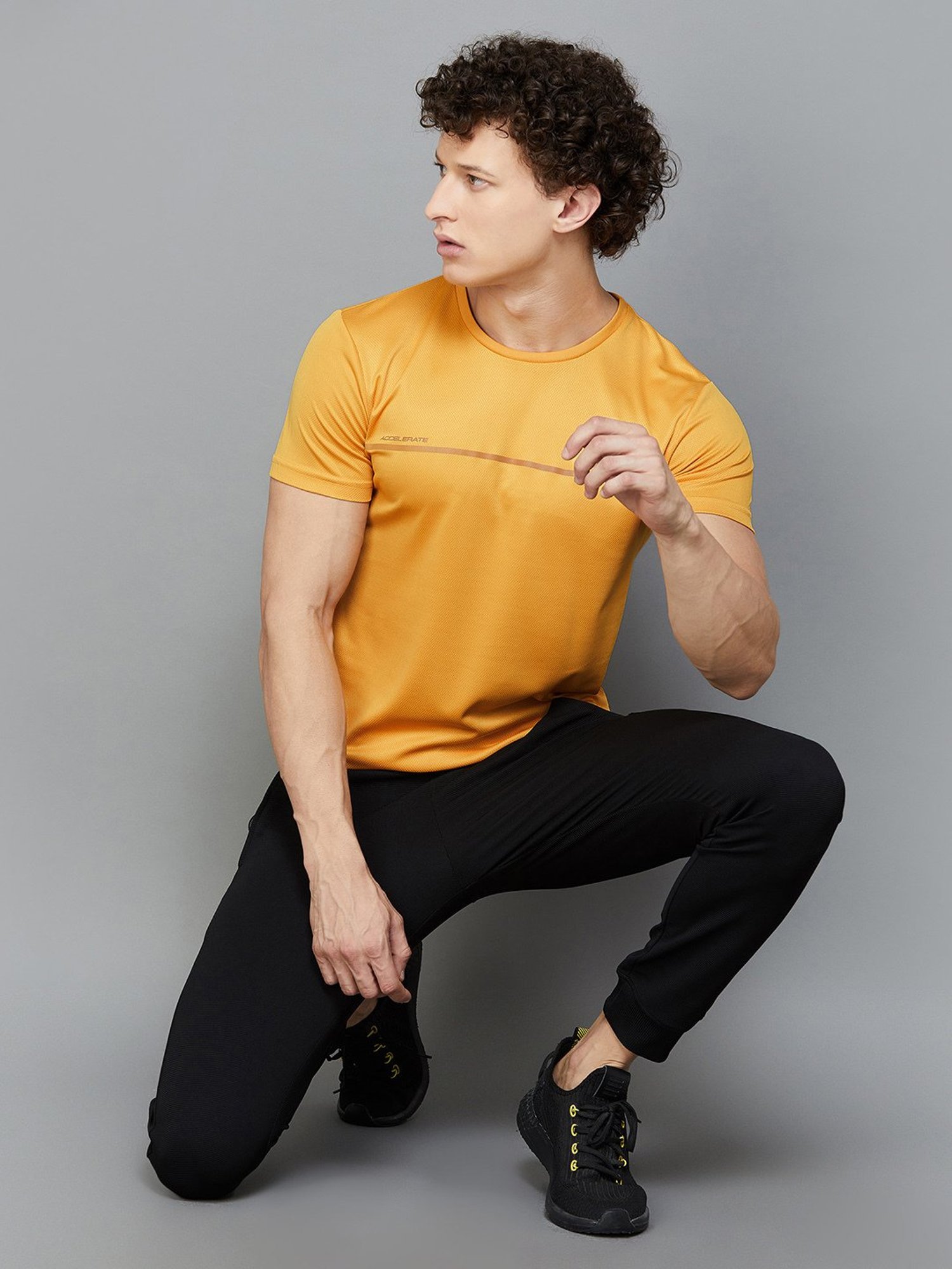 Fame Forever by Lifestyle Yellow Regular Fit Graphic Print Sports T-Shirt