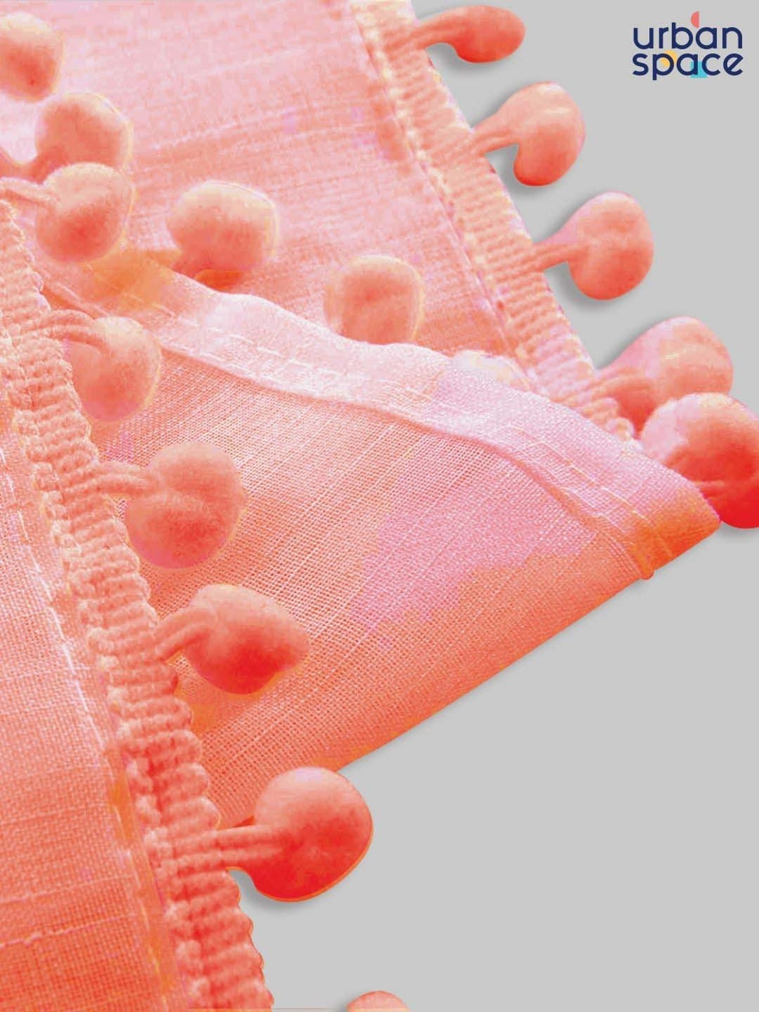 Urban Space Peach Cotton Pom Pom Sheer Door Curtain - Set of 2