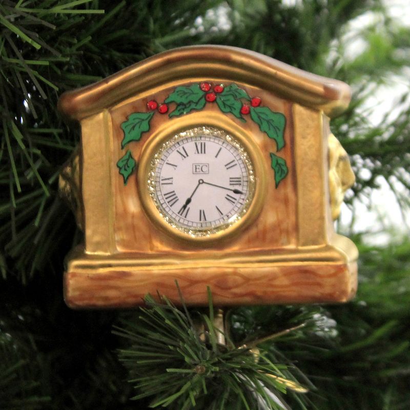 Holiday Ornament Mantel Clock Clip On Fireplace Timepiece  -  Tree Ornaments