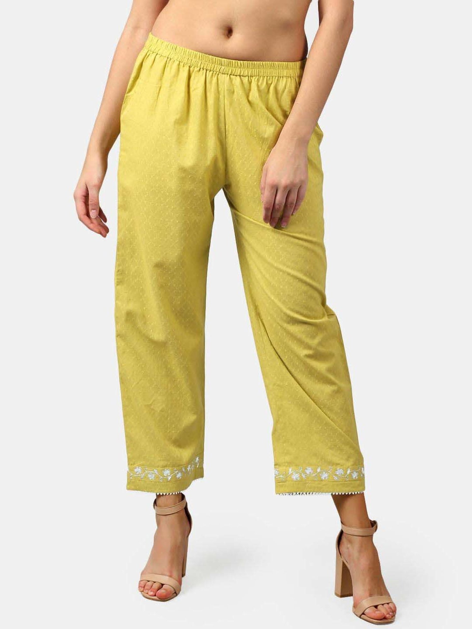 DART STUDIO Green Cotton Embroidered Palazzos