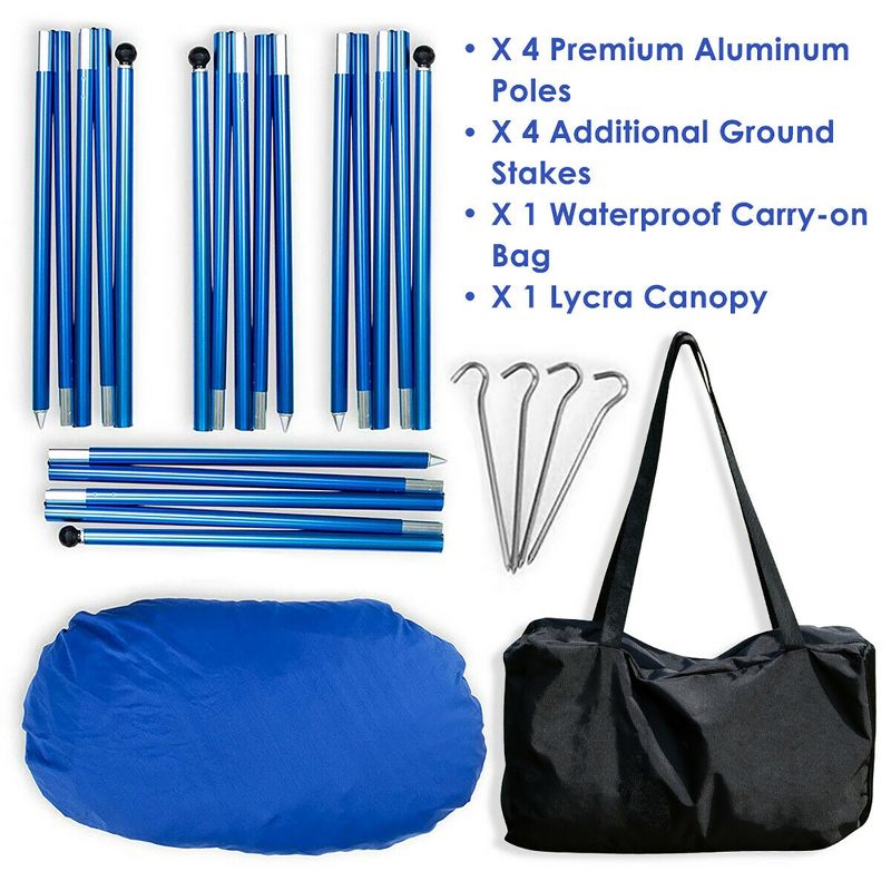 Costway Family Beach Tent Canopy w/ 4 Poles Sandbag Anchors 7'x7' UPF50+ Blue