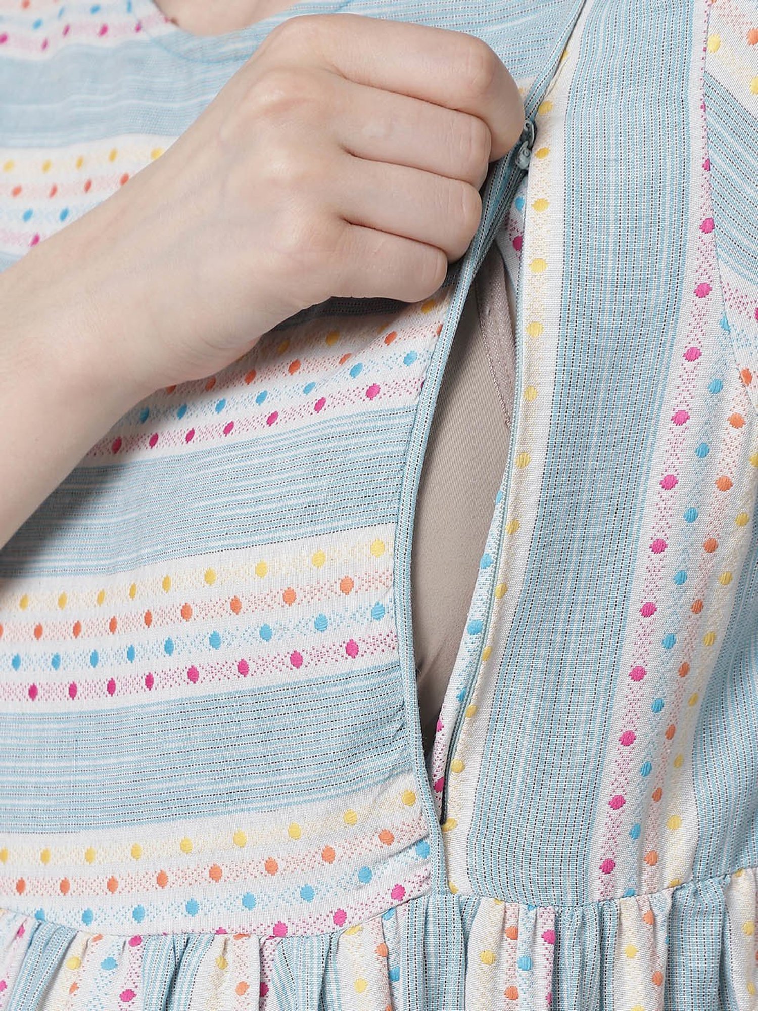 Moms Maternity Sea Green Striped Maternity Kurta Pant Set