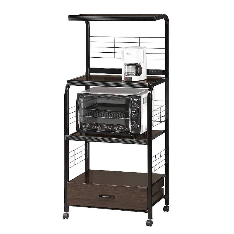Wood and Metal Kitchen Cart On Casters Brown/Black - Benzara
