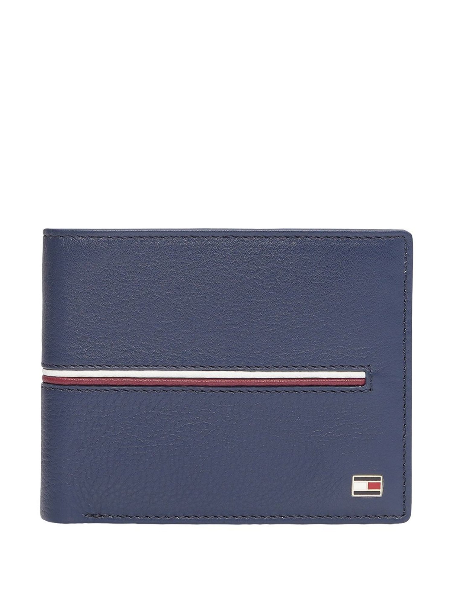 TOMMY HILFIGER Glasgow Navy Leather Striped Bi-Fold Wallet for Men