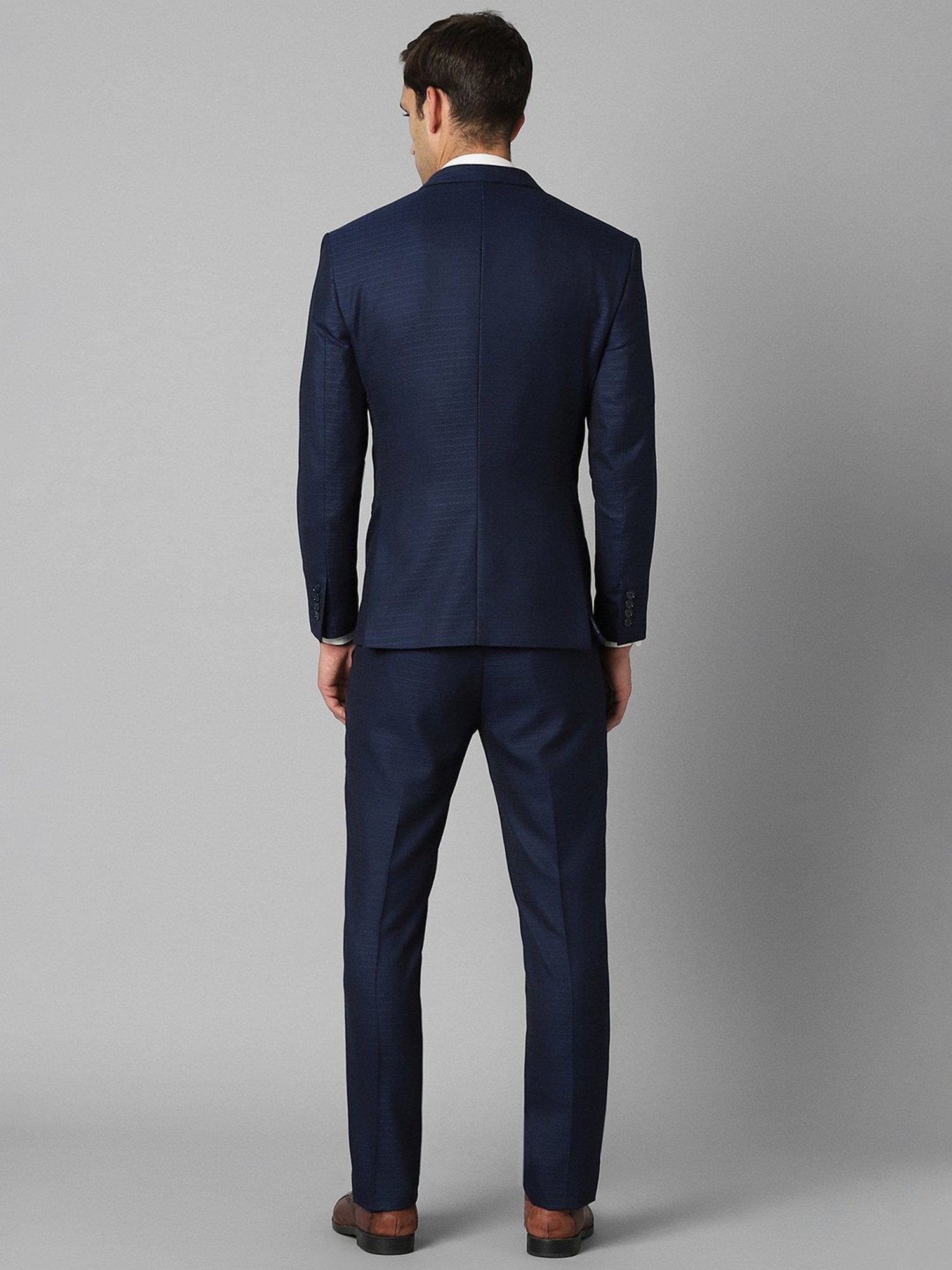Louis Philippe Navy Slim Fit Printed Three Piece Suit