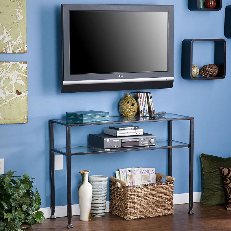 SEI Furniture CK8773 Narrow Rustic Console Sofa Home Decor Hallway, Living Room, and Entryway Accent Table with Storage Shelf, Distressed Black