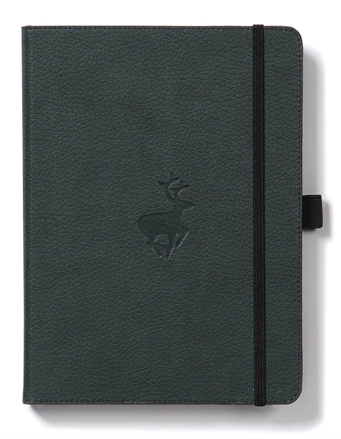 Dingbats Wildlife Medium A5+ (6.3 x 8.5) Hardcover Notebook - PU Leather, Micro-Perforated 100gsm Cream Pages, Inner Pocket, Elastic Closure, Pen Holder, Bookmark (Lined, Green Deer)