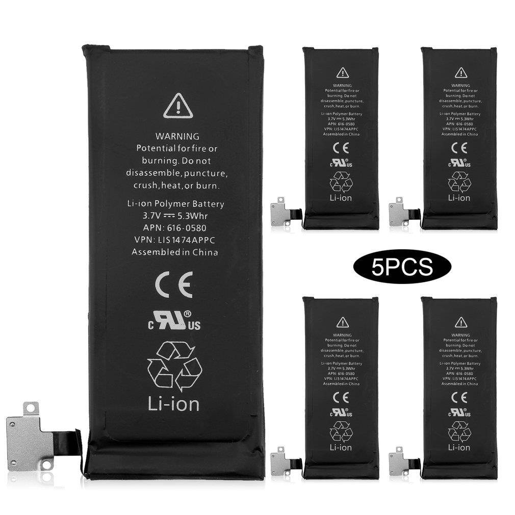 Portable 5 PCS 1430mAh 3.7V Li-Ion Polymer Internal Battery For iPhone 4S