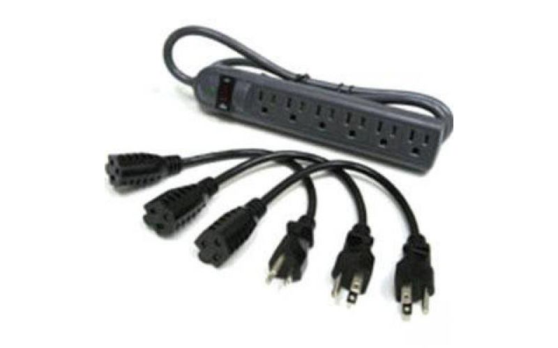 C2G 6-Outlet Surge Suppressor with (3) 1ft Outlet Saver Power Extension Cords - Receptacles: 6 x NEMA 5-15R - 270J