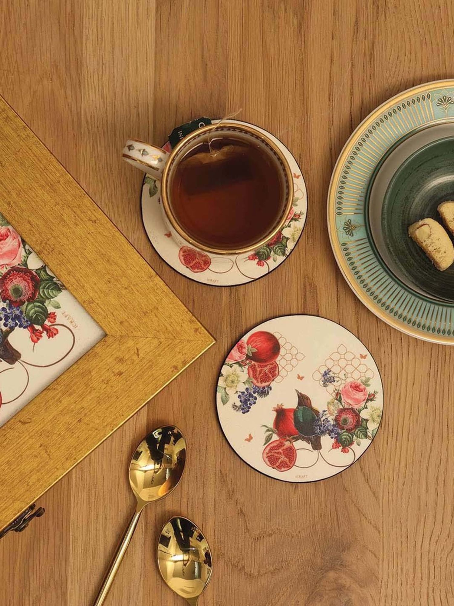 ICRAFT Multicolor Mdf 4 cm Blossom Series Round Coasters - Set of 2