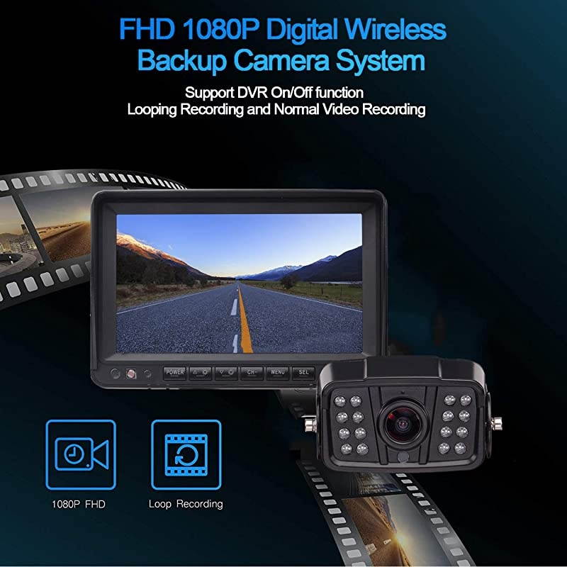 R7 HD 1080P RV Wireless Backup Camera with 7 Inch DVR Split Screen Monitor Rear View Camera Observation System for Trailers,Trucks,5th Wheels,IR Night Vision IP69K Waterproof 170 Degree View