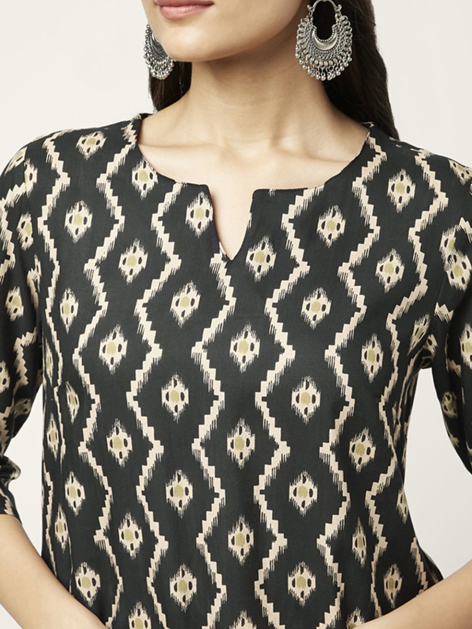 Rangmanch by Pantaloons Black & Beige Printed Kurta Palazzo Set