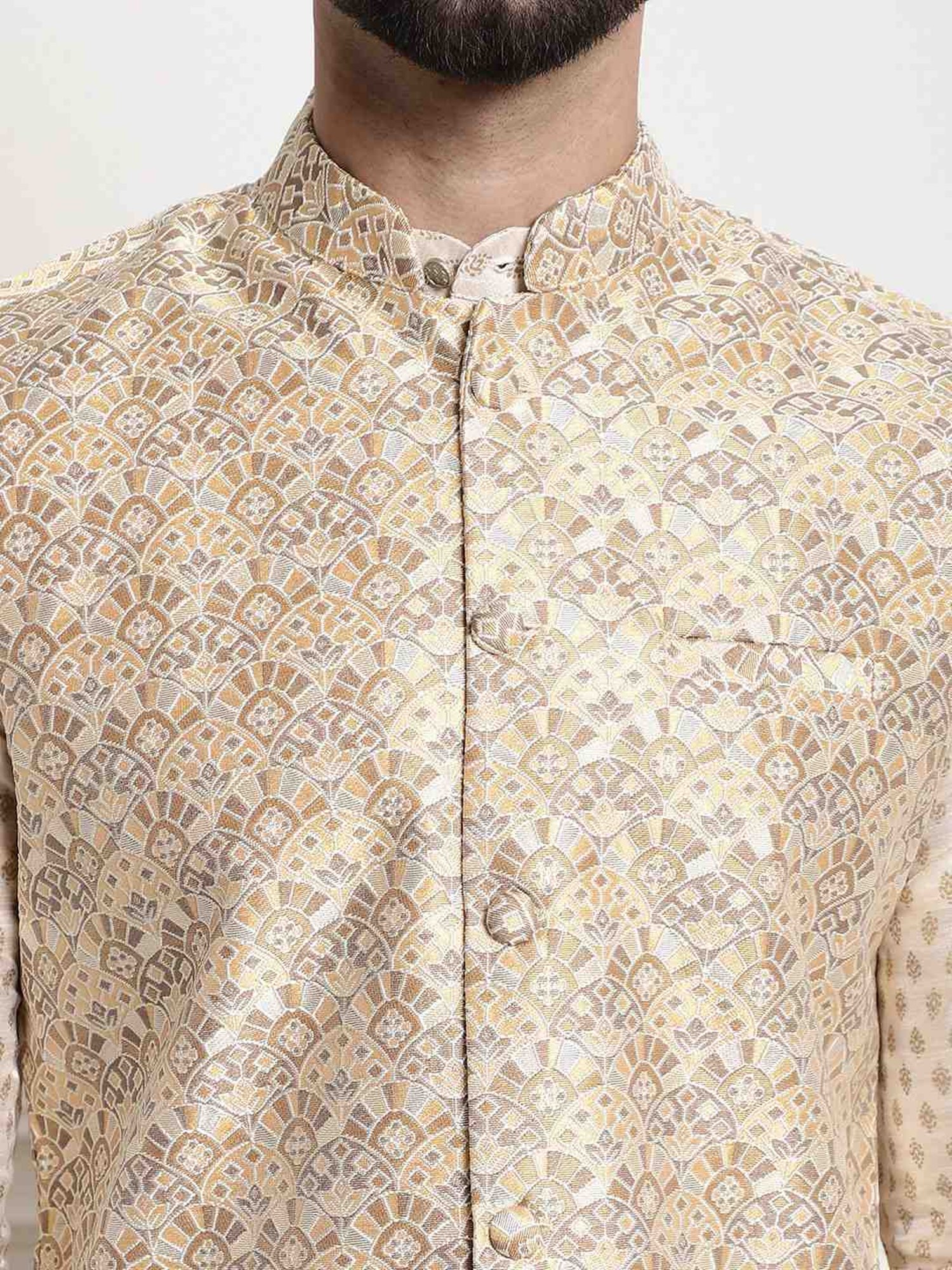 Sojanya Gold Regular Fit Self Pattern Nehru Jacket