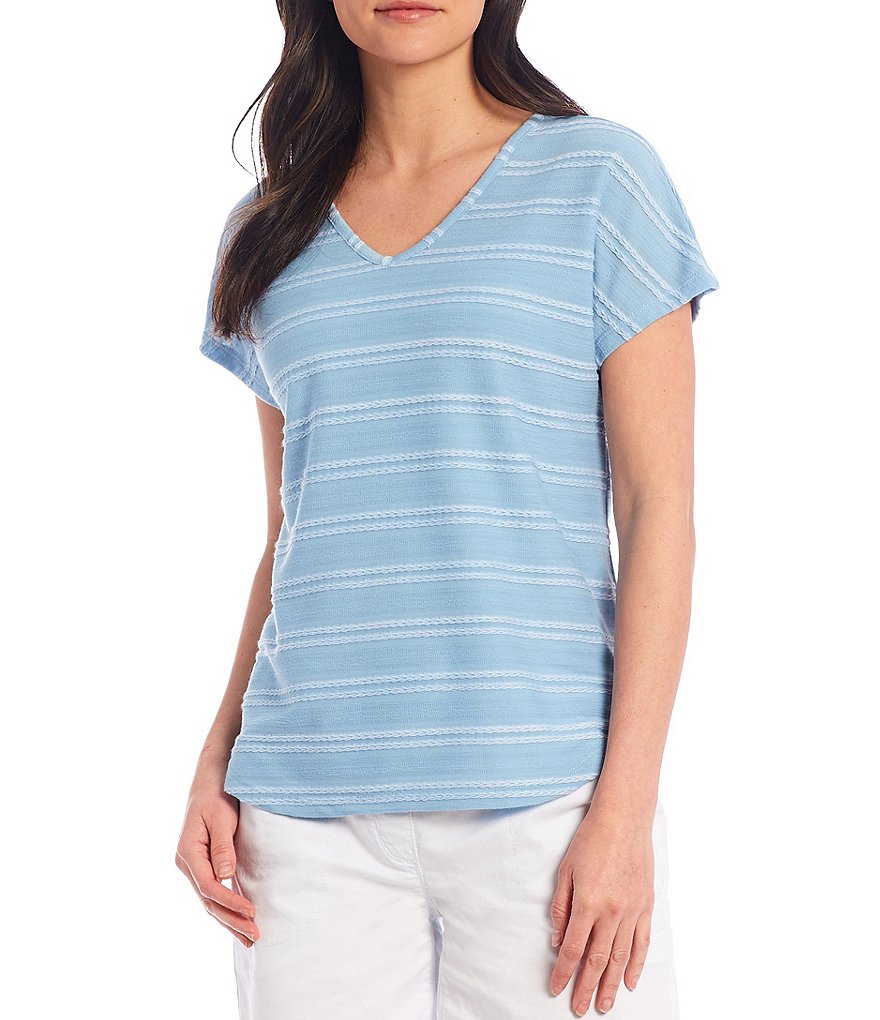 Westbound Short Sleeve Textured V-Neck Top