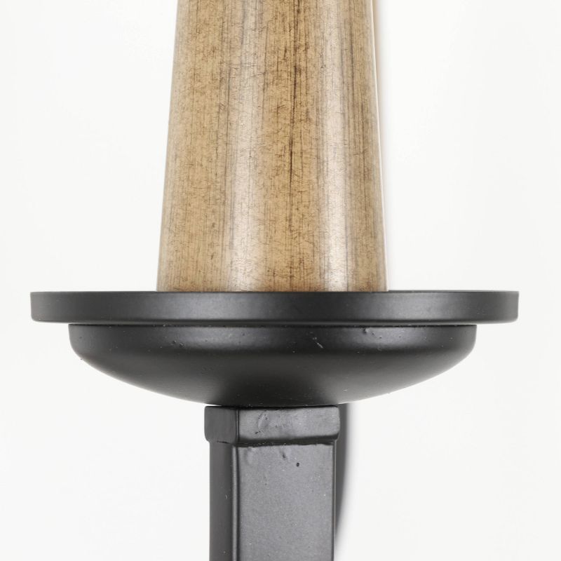 6 Light Rotterdam Metal and Wood Effect Pendant Black and Wood - Decor Therapy