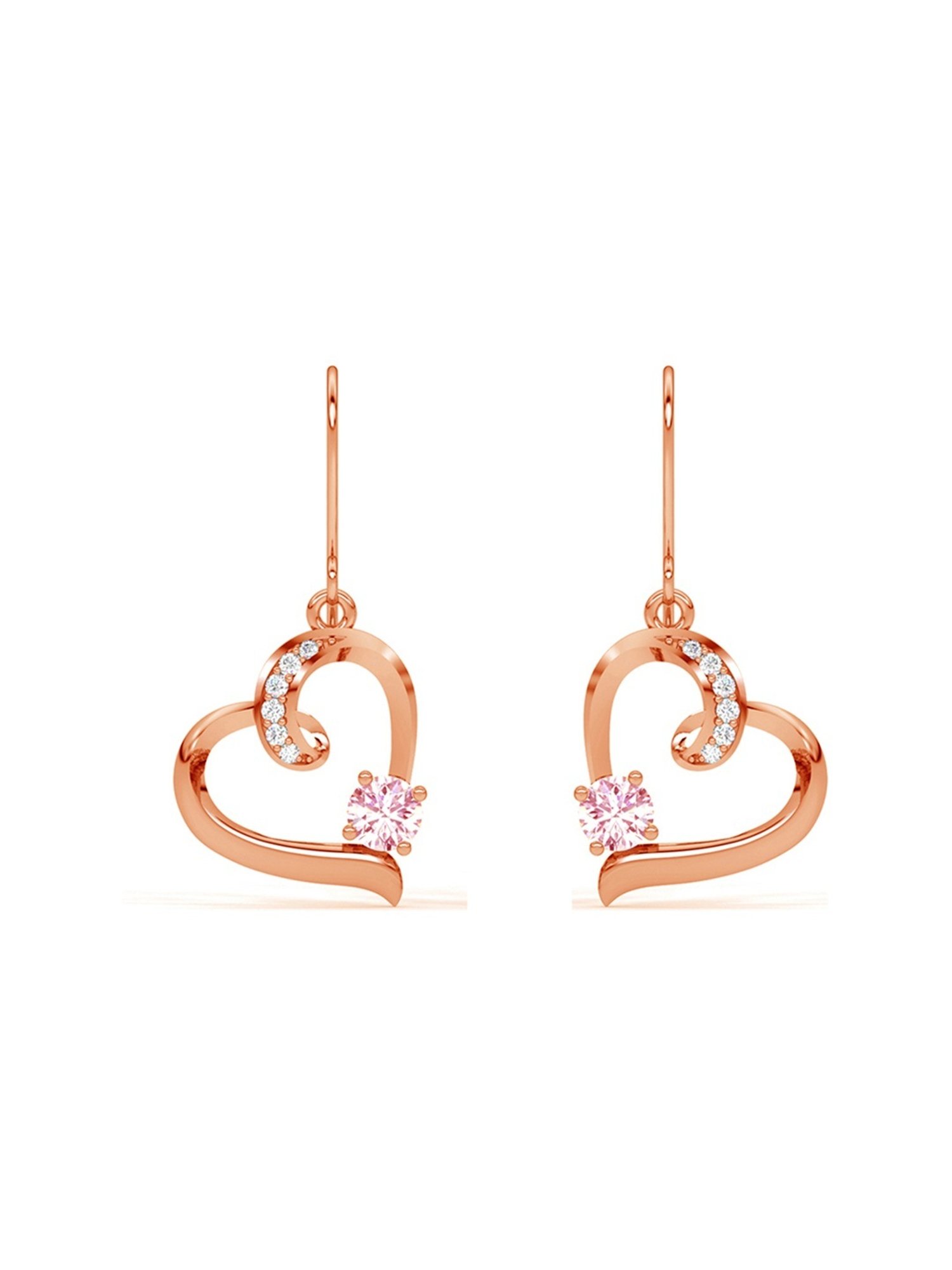 Clara 925 Silver Rose Gold-Plated Swiss Zirconia Pink Heart Dangler Earrings