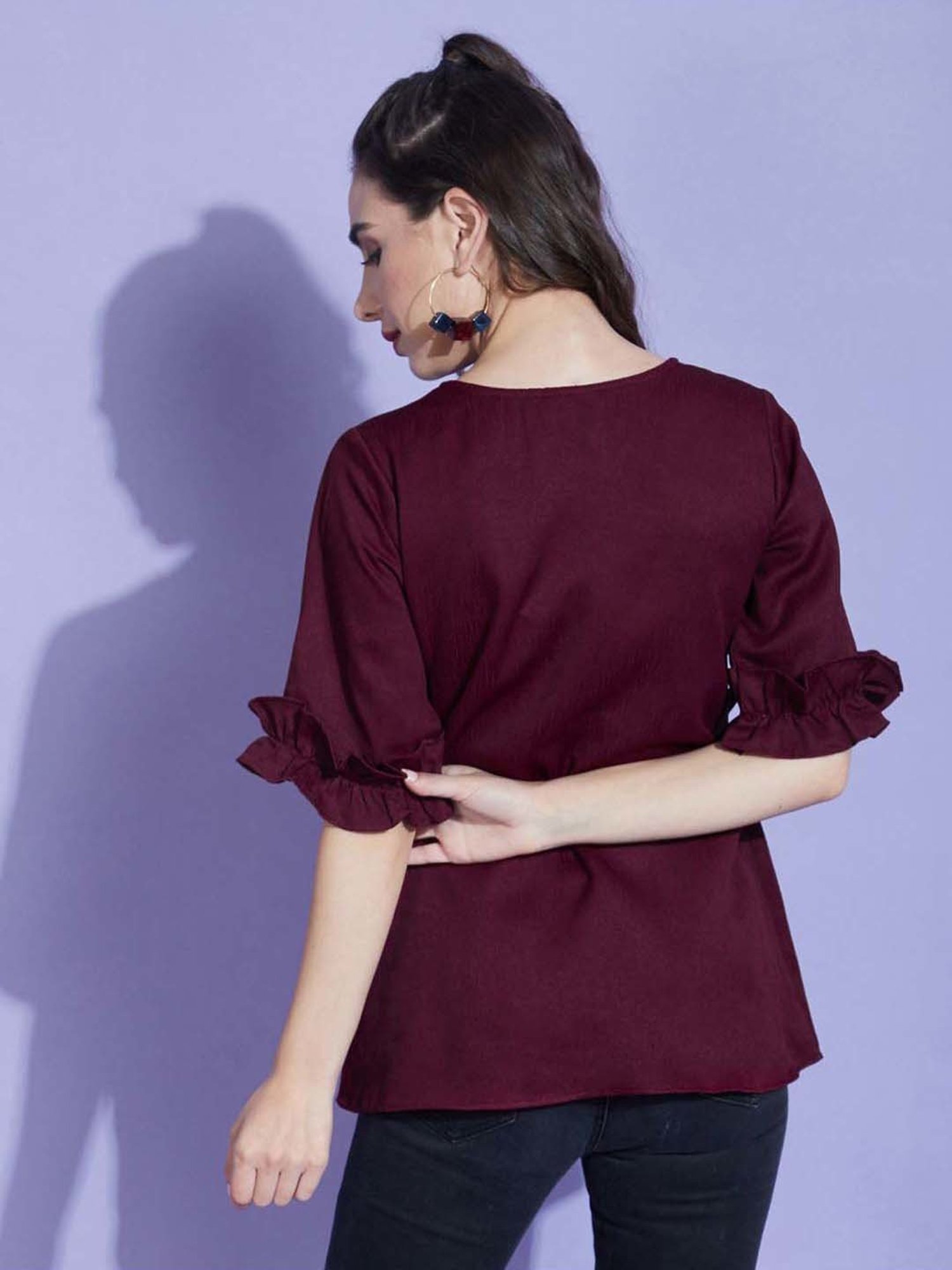 SELVIA Maroon Regular Fit Top