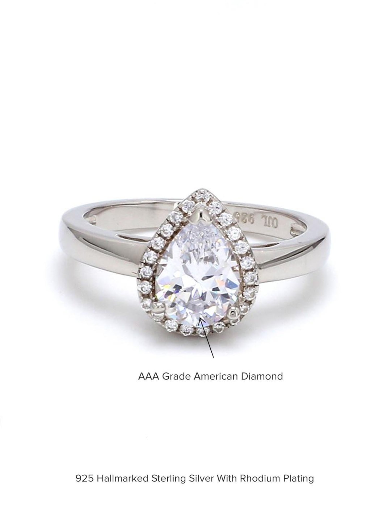 925 Silver 1 Carat American Diamond Classic Halo Engagement Ring for Women & Girls
