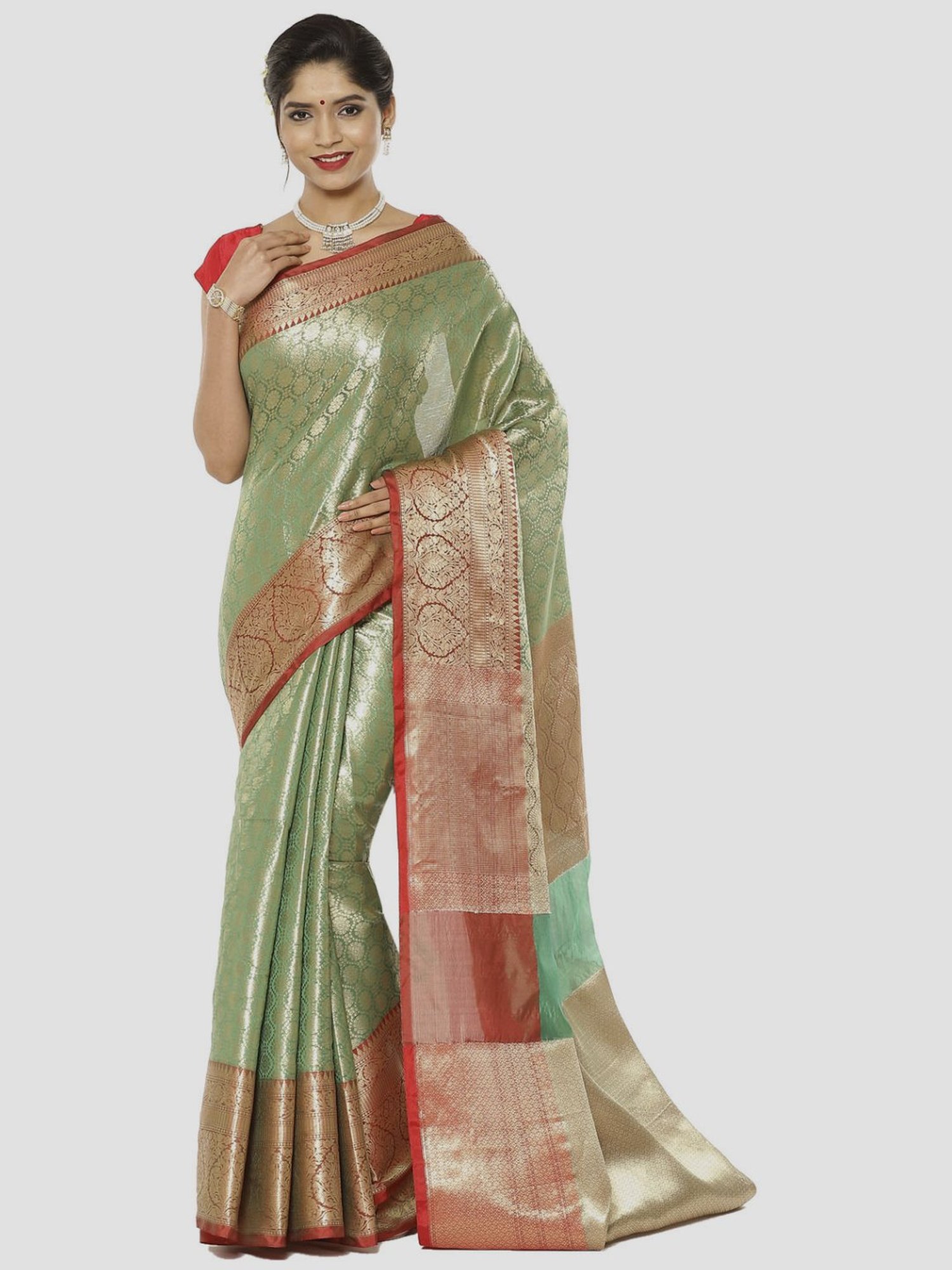 Banarasi Silk Works Green Woven Saree With Unstitched Blouse