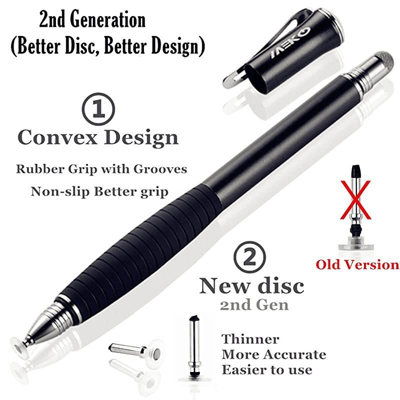 2nd Gen Universal Disc Stylus Pens 2Pcs 2 in 1 Precision Series for iPhone X88plus iPadiPad ProiPad Mini and All Touch Screen Devices Bundle with 6 Replacement TipsBlackBlue