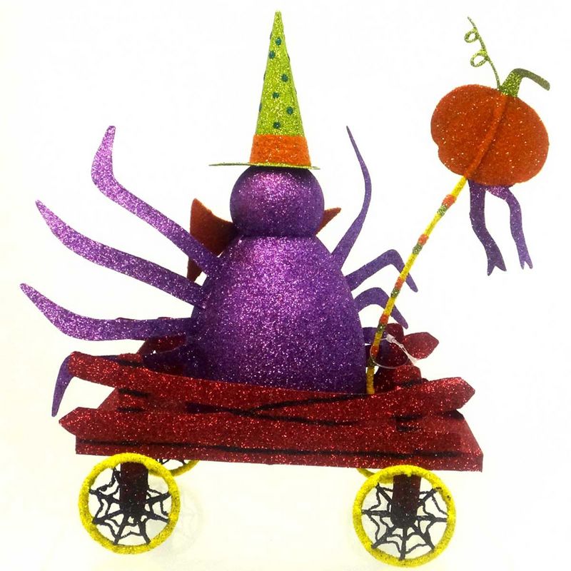 Halloween Booville Spider Wagon Pumpkin Glittered  -  Decorative Figurines