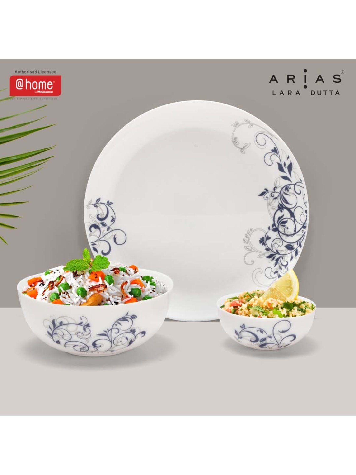 @home Moon Spring White & Grey Glass Dinner Set