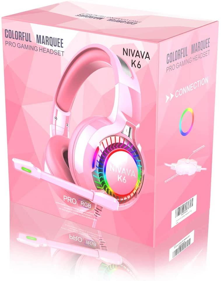 Nivava Gaming Headset for PS4, Xbox One, PC Headphones with Microphone LED Light Mic for Nintendo Switch PS5 Playstation Computer, K6