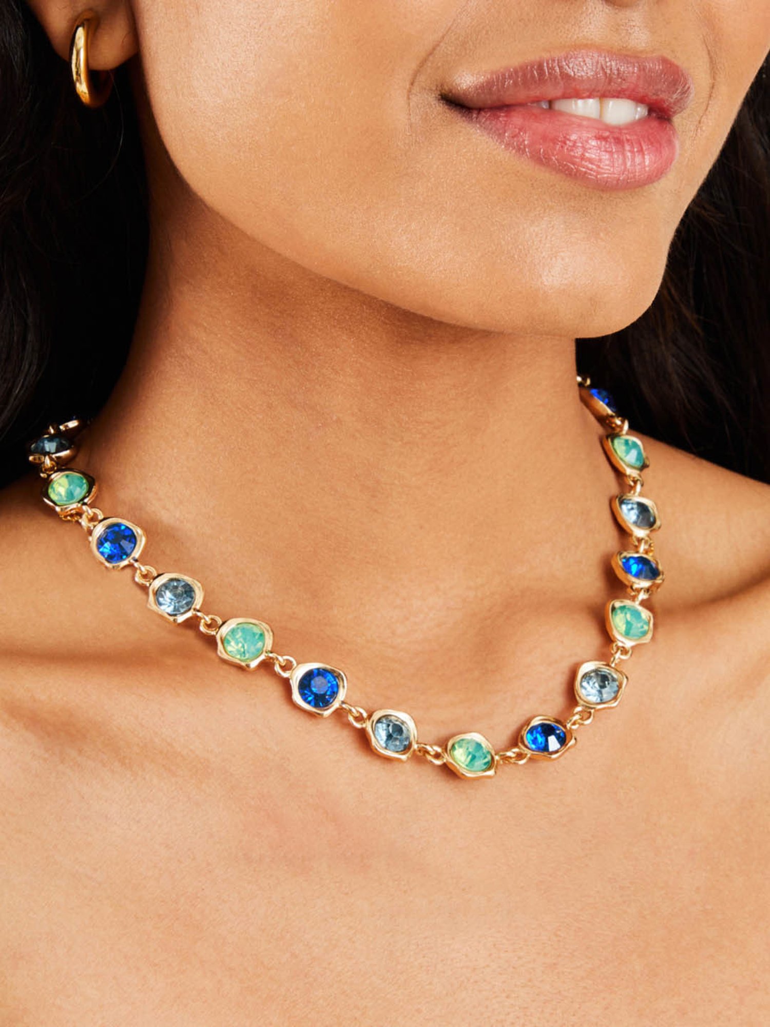 Accessorize London Green Organic Gem Collar Necklace for Women