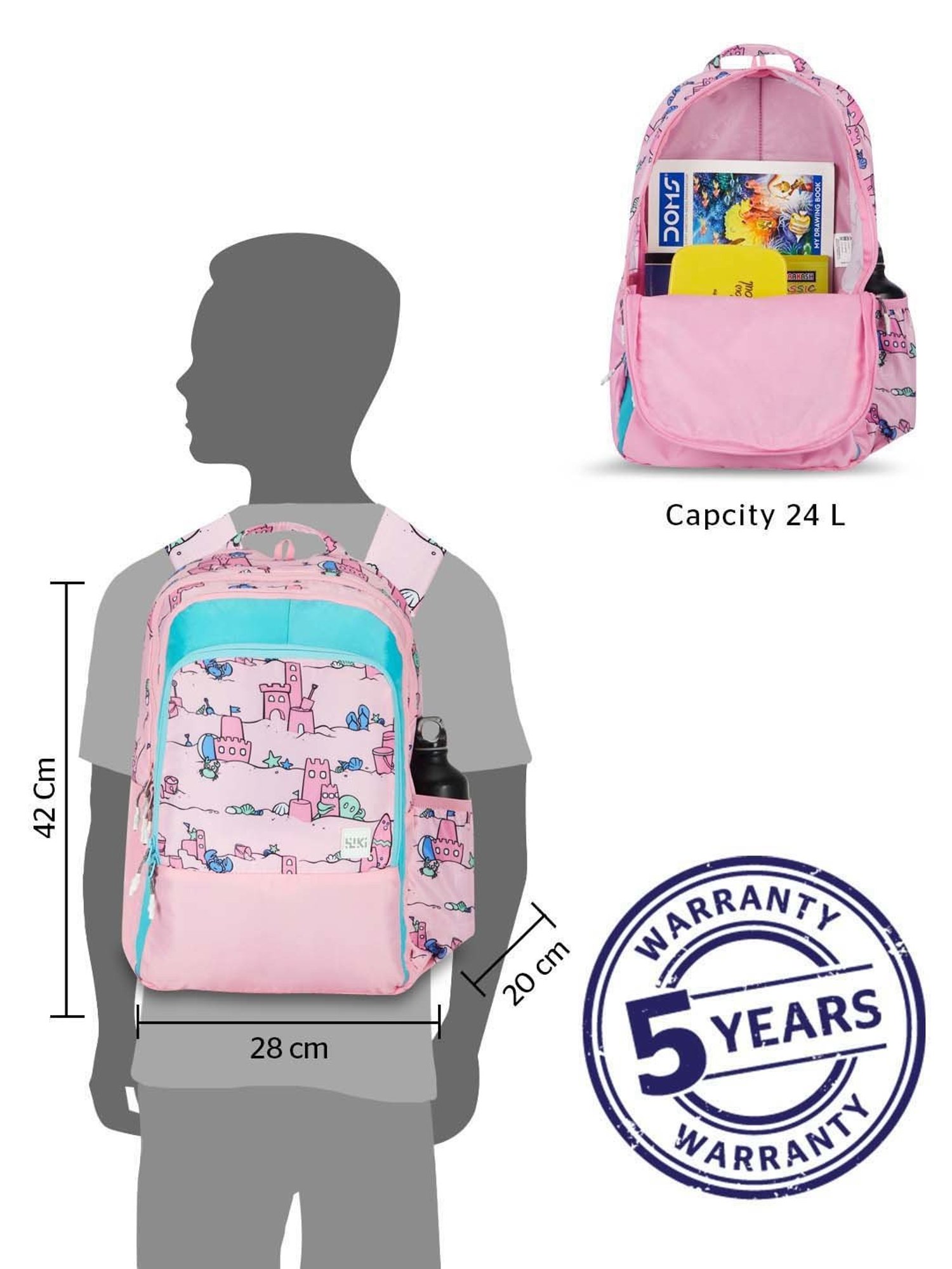 Wiki 24 Ltrs Pink Medium Backpack